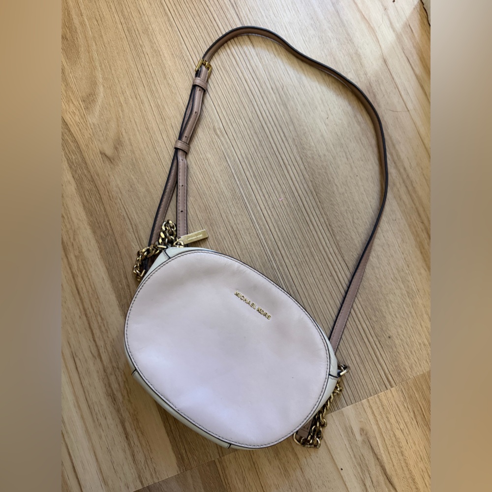 Michael Kors Blush Pink Leather Oval Crossbody with Gold Hardware